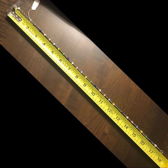 VTG Sterling Silver Multicolor Cats Eye Station Beaded Choker Necklace Extension - Picture 2 of 15